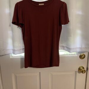Industry Maroon Fitted Flutter Sleeve Tee